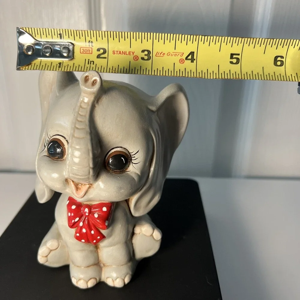 Baby Elephant Piggy‎ Bank Red Polka Dot Bow-Millis-Vintage